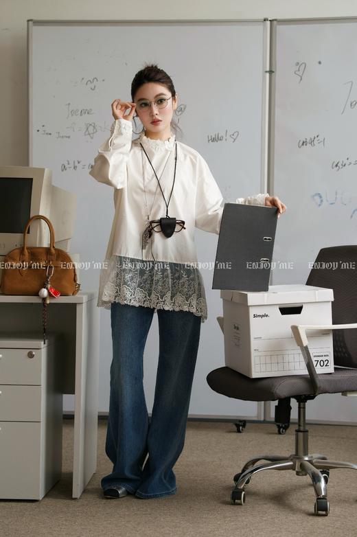 【门店同款】ENJOY春季盐貌似糖网纱花边下摆衬衫 161850911 商品图0