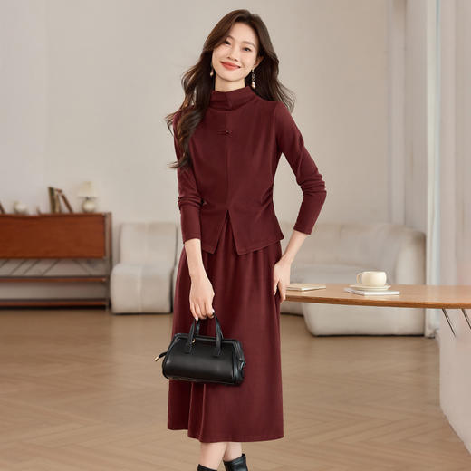 磨毛加厚气质时尚，立领上衣配半裙两件套裙HR-SSFB039 商品图1