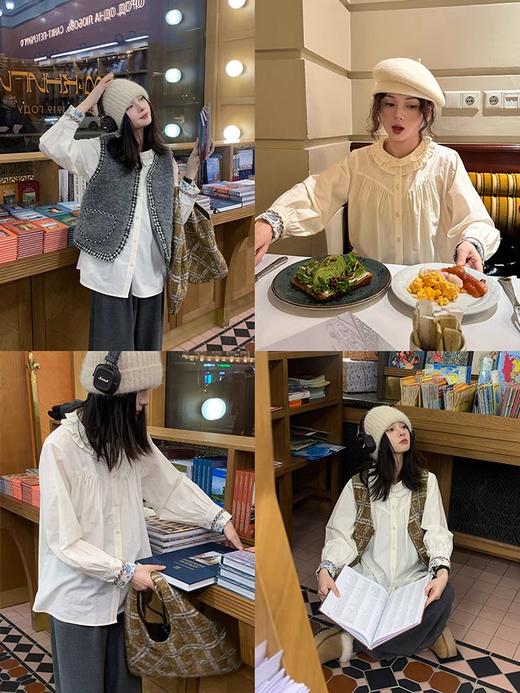 浮生八记/24D204/24D205/复古双层拉夫领百家布感衬衫花边下摆连衣裙 商品图1