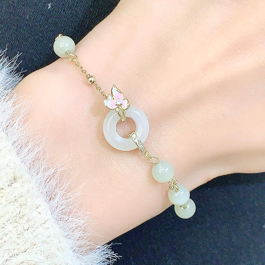 【富贵花开】卡蒂罗/KADER 玉兰平安扣手链 和田玉手饰 新中式古风拼接链 小众轻奢设计#好运 蛇年本命年礼盒 925银 商品图2