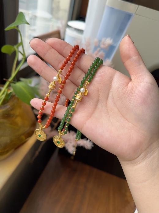 3.8女神节特别设计回馈款！花花团原创东方美学新中式国风项链——南红、碧玉4mm扎基拉姆转金筒项链项链+一款多戴葫芦款项链～碧玉玉质温润如脂，色泽青翠含烟、佩戴气质典雅！南红通透莹润、喜庆吉祥！ 商品图5