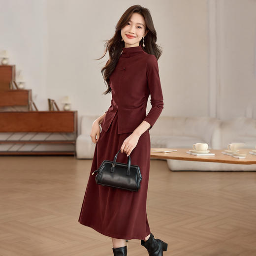 磨毛加厚气质时尚，立领上衣配半裙两件套裙HR-SSFB039 商品图2