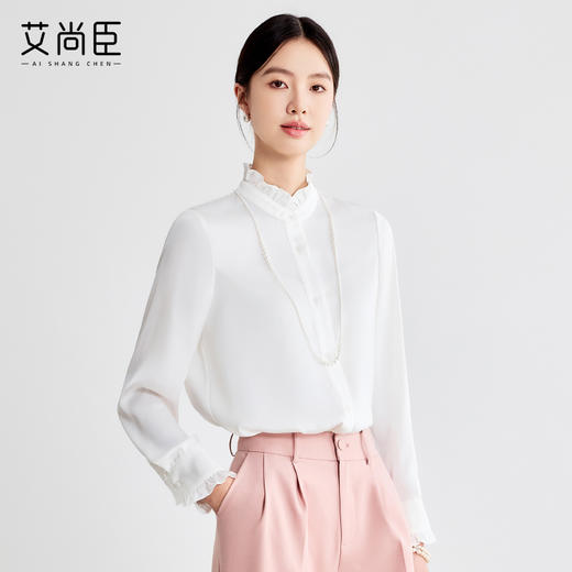艾尚臣雪纺衬衫女2025新款浪漫花边简约柔和白衬衣时尚优雅上衣春 商品图1