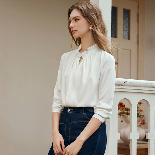 OLrain欧芮儿法式白色长袖衬衫女春季2025新款通勤气质荷叶边上衣 商品图1