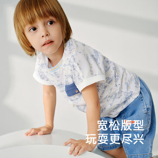 英氏儿童衣服夏季短袖透气短袖上衣T恤纯棉婴儿连体衣爬服 商品图2