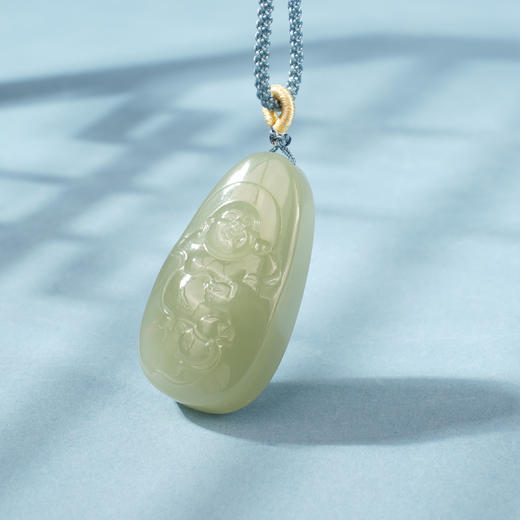 新疆国玉盟世玉湖水料【福禄佛缘】和田玉挂件【带证书·顺丰物流】 商品图0