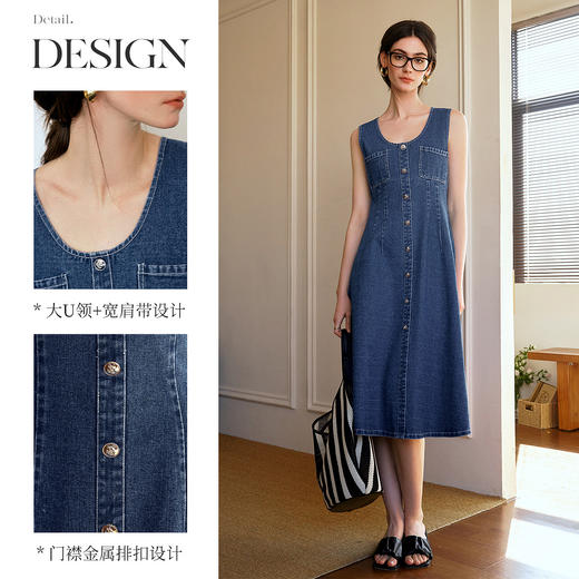 
OLrain欧芮儿2025年春夏新款修身显瘦复古无袖牛仔U领气质连衣裙 商品图2