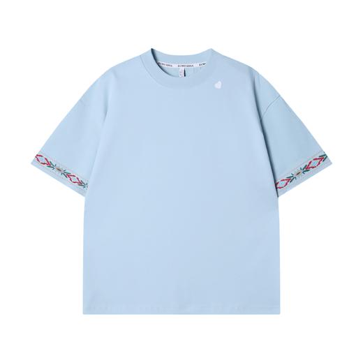 6690早春新款时尚个性重工刺绣袖边爱心印花圆领短袖T恤百搭休闲上衣 商品图1