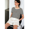 OLrain欧芮儿黑白条纹T恤女夏季2025年新款复古绣花圆领休闲上衣 商品缩略图0
