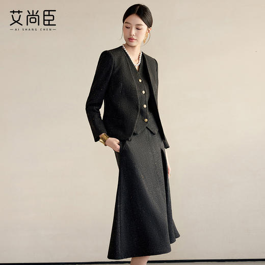 艾尚臣2025年早春女装羊毛时尚套装优雅设计感百搭西装马甲三件套 商品图1
