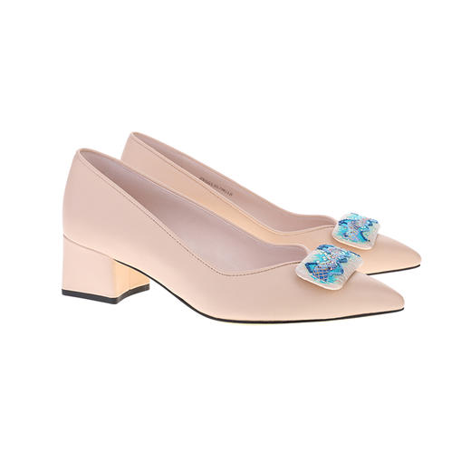 sheme野纤物语系列刺绣方牌点缀优雅时尚粗跟尖头女士单鞋可定制 商品图5