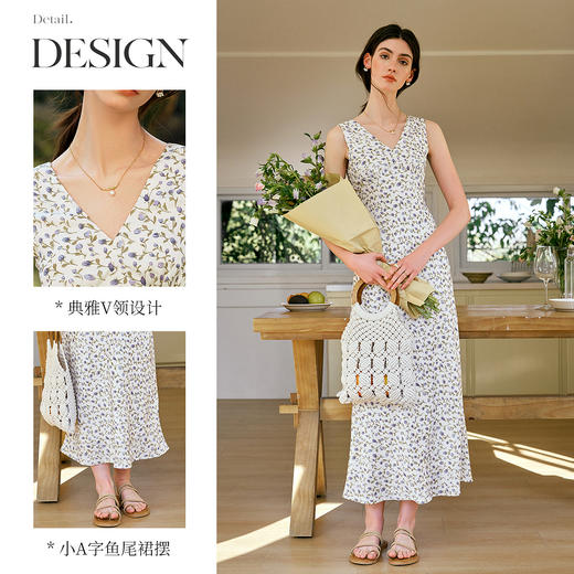 
OLrain欧芮儿法式花色连衣裙女夏季2025新款时尚碎花V领无袖长裙 商品图1