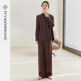 FUYAO扶摇 随性松弛 缎面醋酸长袖衬衫新中式休闲直通裤时尚套装