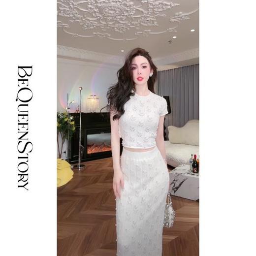 【孤品样衣，不退不换】【珍珠月光】夏季新款珠冷纱性感系绳短袖&半裙 商品图4