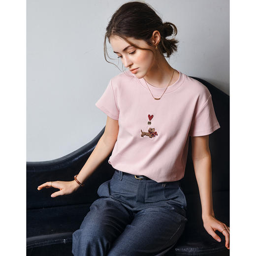 OLrain欧芮儿粉色短袖T恤女夏季2025年新款休闲百搭刺绣上衣 商品图4