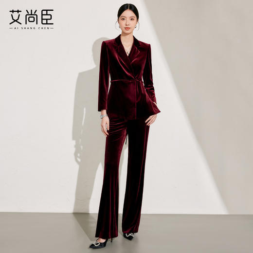 艾尚臣酒红丝绒西装外套女秋冬季显瘦修身新款高级感年会西服套装 商品图4