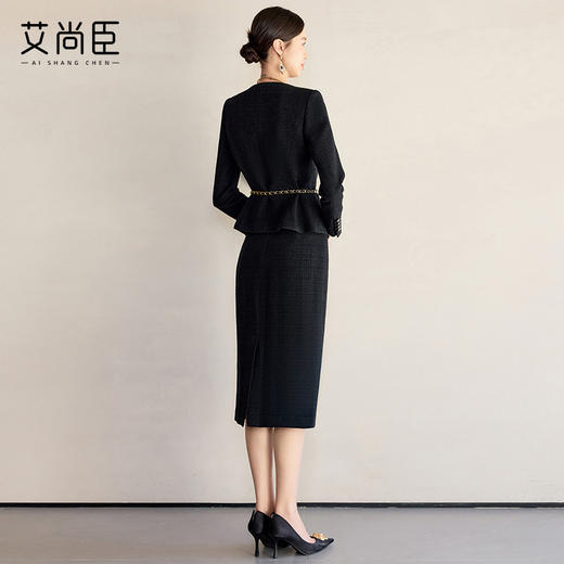 艾尚臣黑色圆领西装套裙2025新款气质优雅高端粗花呢小香风套装女 商品图4
