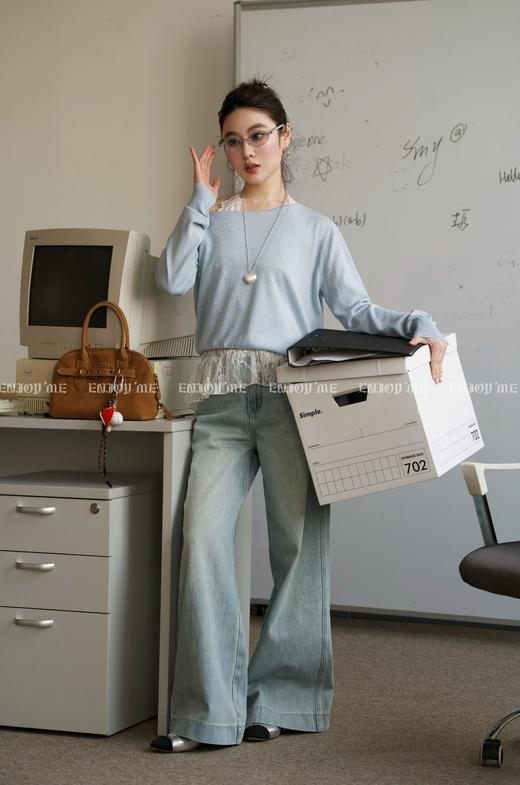 【门店同款】ENJOY春季“盐貌似糖”蕾丝打底斜肩针织 161943940 商品图0