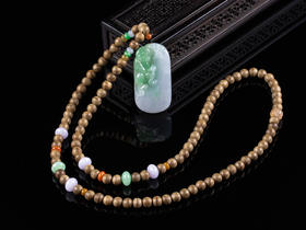 XY0045原创天然沉香+翡翠灵猴套链