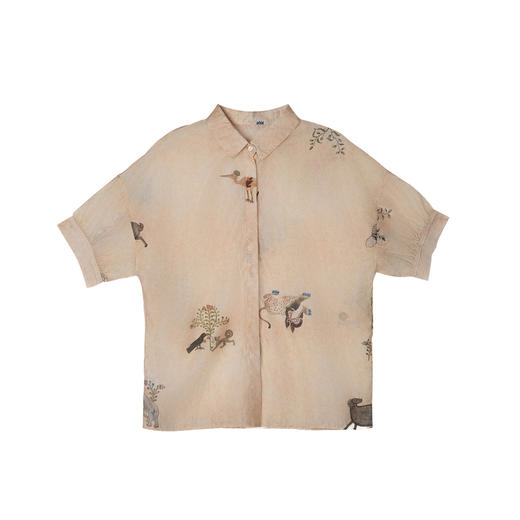 谜底微透衬衫七分袖女2025夏季新款复古风提花合体衬衣256MC6008 商品图4