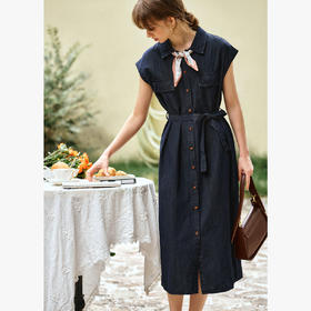 OLrain欧芮儿2025新款夏牛仔衬衫领休闲收腰通勤显瘦短袖连衣裙女