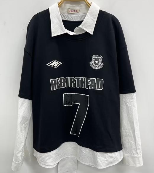 MZ衬衫领拼接假两件卫衣（黑）春季 151040130321 商品图0