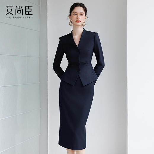 艾尚臣2025新款时尚套装女简约法式单排多扣优雅西装半身裙套装春 商品图0