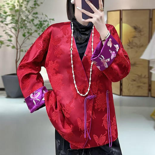 春新款漳绒缎蝶恋花提花百搭新中式斜襟外套KDS-2610 商品图0