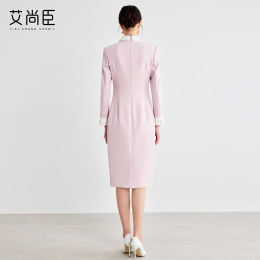 艾尚臣粉色气质连衣裙2025春新款优雅经典单排扣西装裙通勤工作服 商品图4