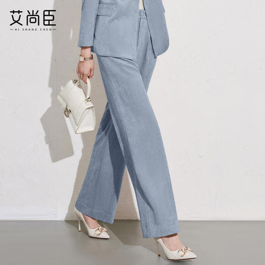 艾尚臣雾霾蓝西装裤女2026秋冬新款气质修身显瘦工作职业垂感长裤 商品图0