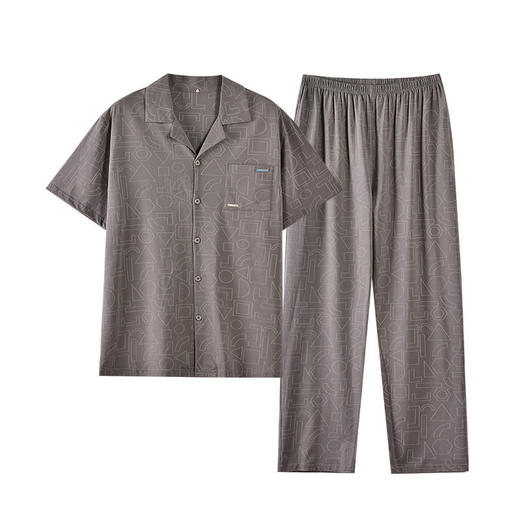 夏季翻领短袖男士睡衣纯棉可外穿中年开衫爽棉家居服长裤套装新款    JL-TMZ5526 商品图4