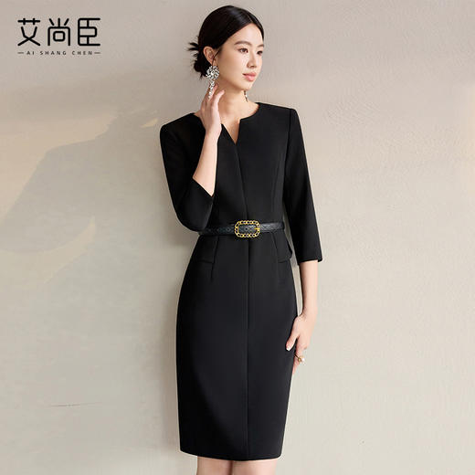 艾尚臣黑色职业连衣裙女高级感气质工装裙售楼部珠宝店工作服裙子 商品图0