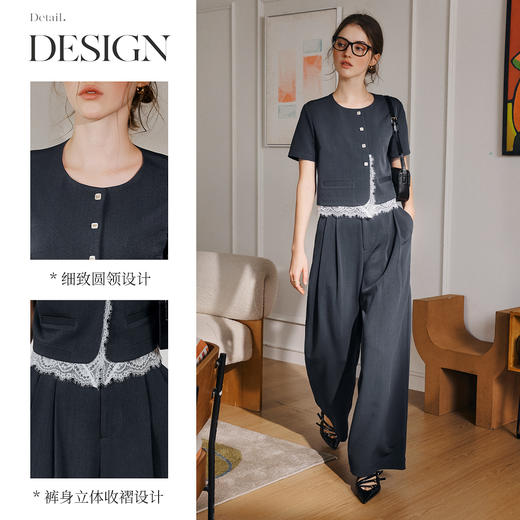 OLrain欧芮儿时尚套装女夏季2025年新款通勤拼接蕾丝两件套 商品图2