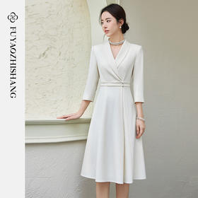 FUYAO扶摇 中华风连衣裙女修身显瘦西装裙优雅七分袖高级大摆裙夏