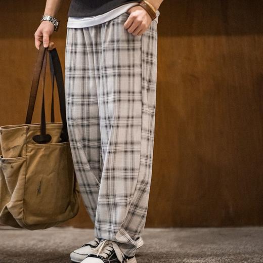 工装优选美式复古束脚阔腿格子裤色织宽松薄款抽绳直筒休闲裤男春 商品图4