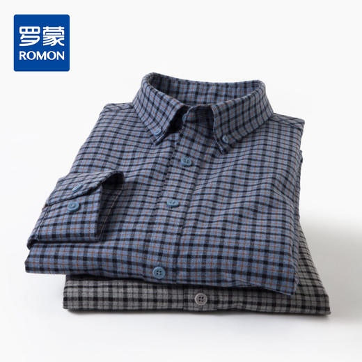 【100棉】罗蒙男士细格长袖衬衫经典翻领百搭舒适休闲通勤男衬衫 商品图0