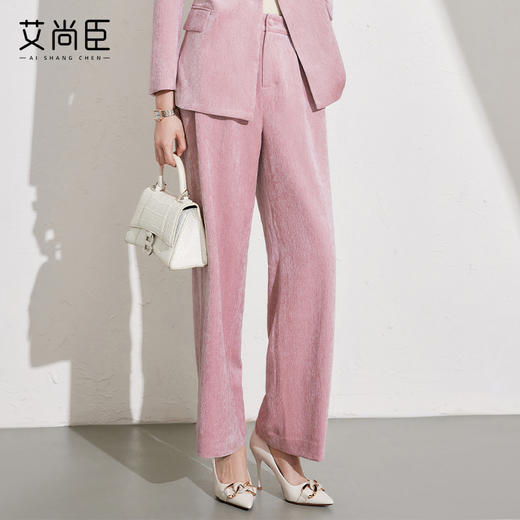 艾尚臣职业西装裤女2024冬新款加厚丝绒裤子通勤正装裤宽松直筒裤 商品图3