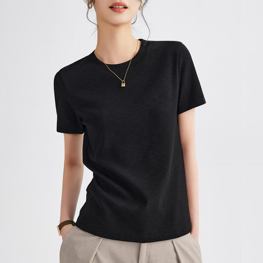 【109/2件】【大牌专柜品质】重磅竹节雪花棉短袖 优可丝竹节棉圆领纯色百搭T恤 商品图1