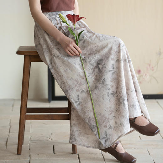 牧衣游原创 印花匹马棉半裙新款宽松文艺浪漫百搭A字半身裙 远照 商品图0