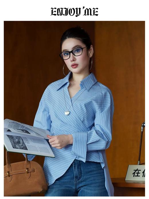 【门店同款】ENJOY春季盐貌似糖绑带条纹衬衫 161899635 商品图0