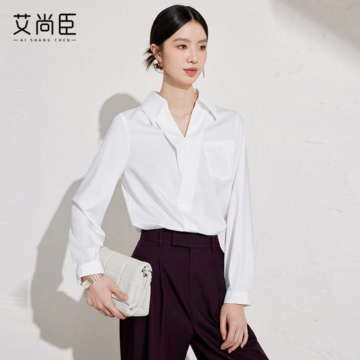 艾尚臣设计感衬衫女2025新款通勤白色衬衣长袖时尚简约挺括上衣春 商品图0