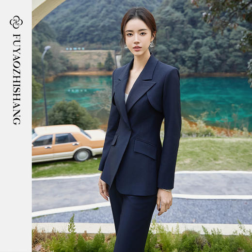 FUYAO扶摇 2025新款高级感国风西装套装女修身新中式西服两件套春 商品图3