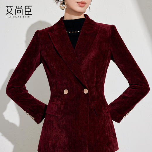 灯芯绒西装外套女设计感秋冬年会红色新款复古港风高级感气质西服 商品图3