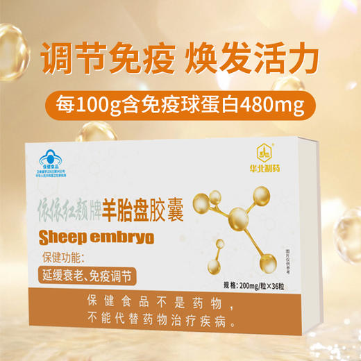 热卖疯抢中!【始建于1953年 70年民族老品牌 500强上市企业】 华北制药羊胎盘胶囊 延缓衰老免疫调节  内调外养焕发活力  多维营养高含量科学配比  男女皆宜 36粒/盒 商品图1