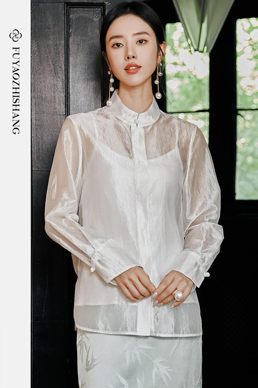FUYAO扶摇 丝质防晒衬衫女2025春夏宽松阔版显瘦微透休闲衬衣外套 商品图5