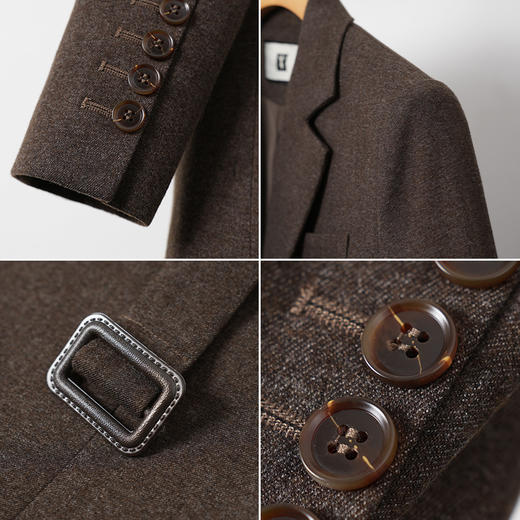 艾尚臣长袖西装套装2024冬季新款棕色西服外套修身立体剪裁职业装 商品图3