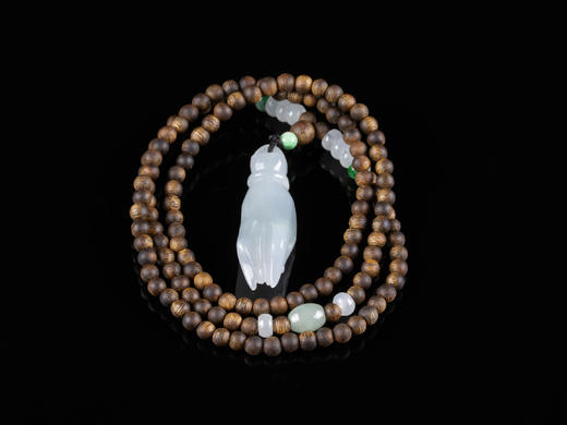 XY0077原创沉香+翡翠佛手掌上明珠挂件 商品图1