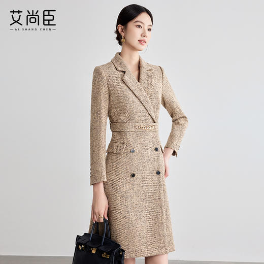 艾尚臣咖色西装连衣裙女2025新款气质正装高级感收腰职业装冬季厚 商品图2