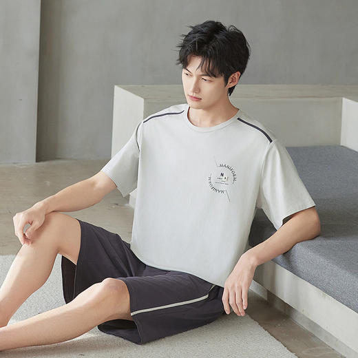 夏季男士纯棉短袖短裤睡衣爽棉宽松休闲可外穿薄款套装新款家居服    JL-5502 商品图2