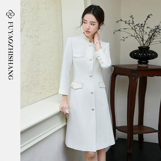 FUYAO扶摇 国风立领连衣裙女2025新款杏色小香风改良旗袍中长裙春 商品图1